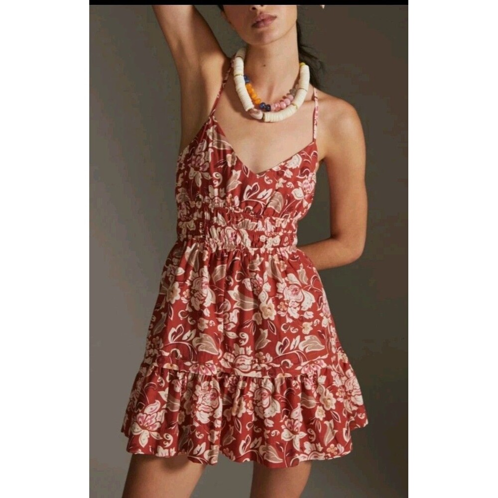 Anthropologie | S | The Sleeveless Somerset Mini Dress Poplin Edition Red Floral